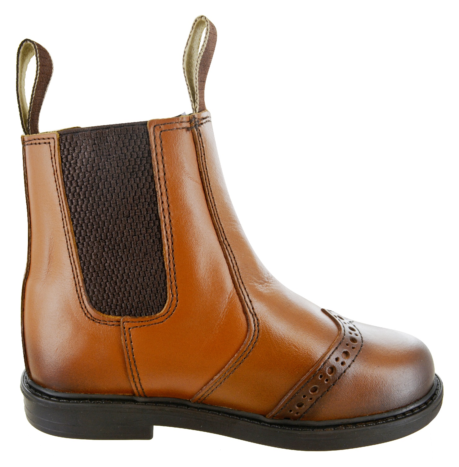 KIDS BOYS GIRLS CHILDREN PULL ON DEALER BROGUE TAN GUSSET ANKLE LEATHER